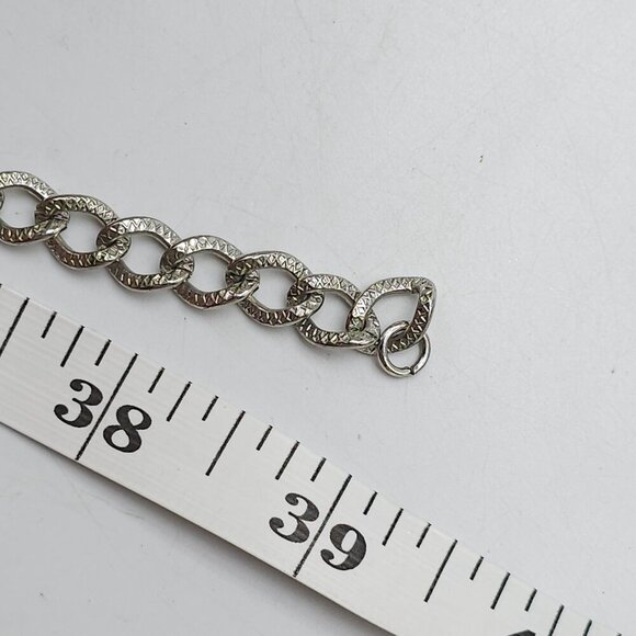 Silver-Tone Long Chain Necklace Earrings Set With Glittering Textured Discs - Picture 7 of 7